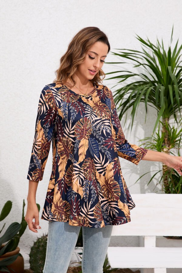 Tunic Tops for Women Plus Size 3/4 Sleeve Crew Neck Swing Flare Loose T-Shirt Blouses to Wear with Leggings - Image 5