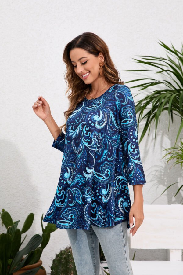 Tunic Tops for Women Plus Size 3/4 Sleeve Crew Neck Swing Flare Loose T-Shirt Blouses to Wear with Leggings - Image 10