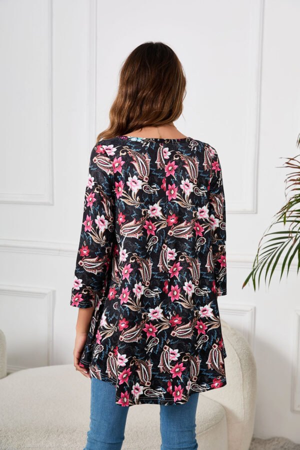 Tunic Tops for Women Plus Size 3/4 Sleeve Crew Neck Swing Flare Loose T-Shirt Blouses to Wear with Leggings - Image 8