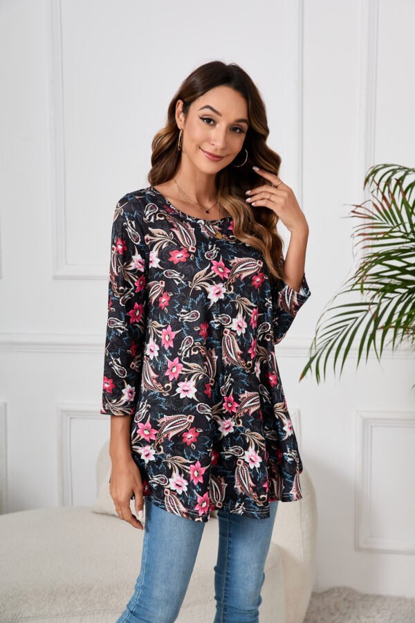 Tunic Tops for Women Plus Size 3/4 Sleeve Crew Neck Swing Flare Loose T-Shirt Blouses to Wear with Leggings - Image 6