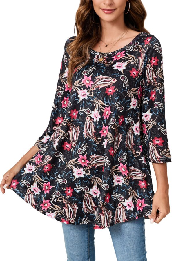 Tunic Tops for Women Plus Size 3/4 Sleeve Crew Neck Swing Flare Loose T-Shirt Blouses to Wear with Leggings - Image 4