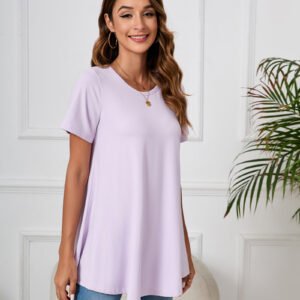 Tunic Tops for Women Plus Size Short Sleeve Crew Neck Swing Flare Loose T-Shirt Blouses to Wear with Leggings