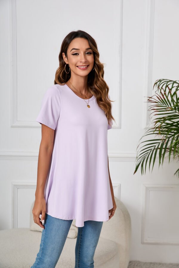Tunic Tops for Women Plus Size Short Sleeve Crew Neck Swing Flare Loose T-Shirt Blouses to Wear with Leggings