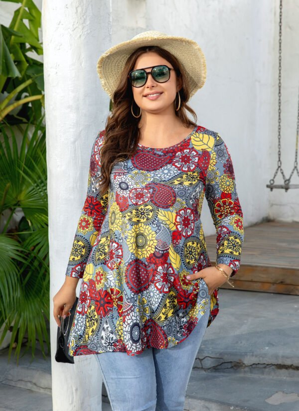 Womens Tunic Tops 3/4 Sleeve Plus Size Crew Neck Swing Flare Loose Fit T-Shirt Blouses to Wear with Leggings - Image 3
