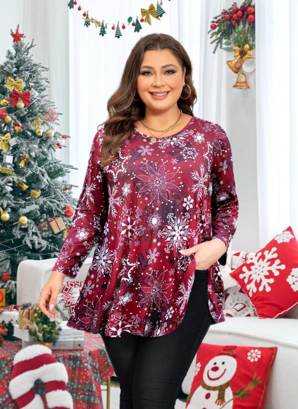 Tunic Tops for Women Plus Size 3/4 Sleeve Crew Neck Swing Flare Loose T-Shirt Blouses to Wear with Leggings - Image 5