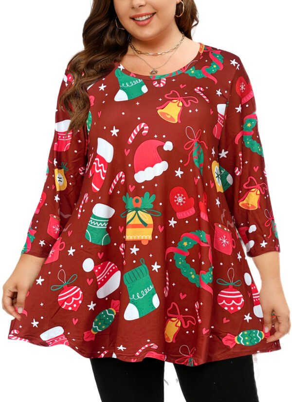 Tunic Tops for Women Plus Size 3/4 Sleeve Crew Neck Swing Flare Loose T-Shirt Blouses to Wear with Leggings - Image 7
