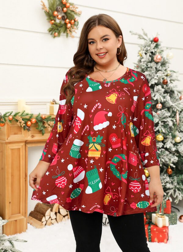 Tunic Tops for Women Plus Size 3/4 Sleeve Crew Neck Swing Flare Loose T-Shirt Blouses to Wear with Leggings