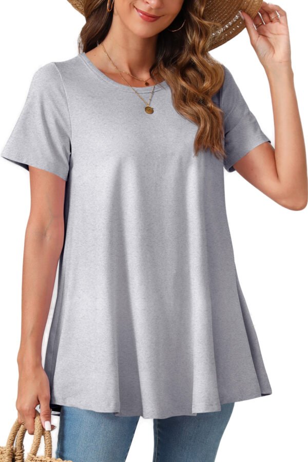 Tunic Tops for Women Plus Size Short Sleeve Crew Neck Swing Flare Loose T-Shirt Blouses to Wear with Leggings - Image 8