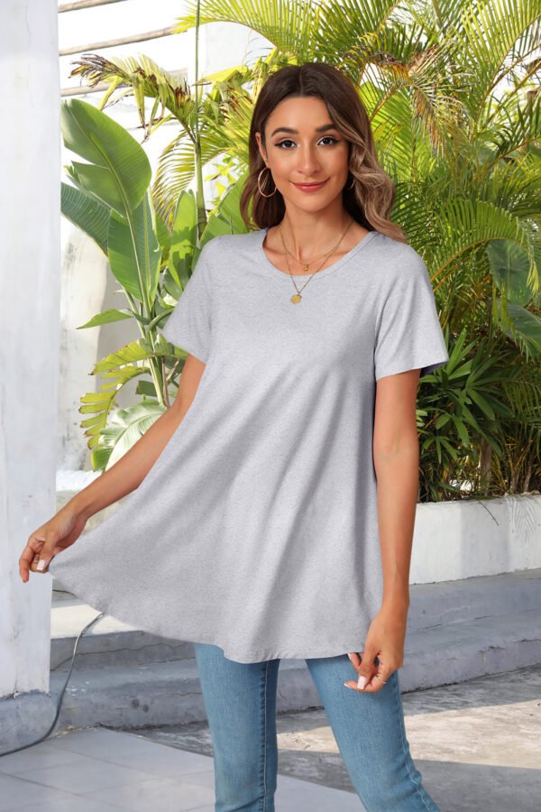 Tunic Tops for Women Plus Size Short Sleeve Crew Neck Swing Flare Loose T-Shirt Blouses to Wear with Leggings - Image 6