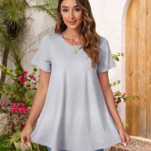 Tunic Tops for Women Plus Size Short Sleeve Crew Neck Swing Flare Loose T-Shirt Blouses to Wear with Leggings