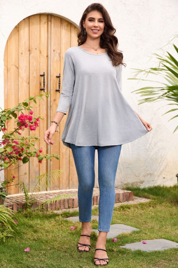 Tunic Tops for Women Plus Size 3/4 Sleeve Crew Neck Swing Flare Loose T-Shirt Blouses to Wear with Leggings - Image 2