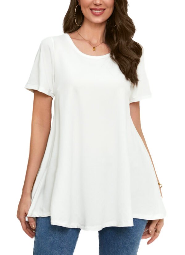 Tunic Tops for Women Plus Size Short Sleeve Crew Neck Swing Flare Loose T-Shirt Blouses to Wear with Leggings - Image 8