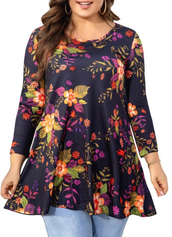 Womens Tunic Tops 3/4 Sleeve Plus Size Crew Neck Swing Flare Loose Fit T-Shirt Blouses to Wear with Leggings - Image 6
