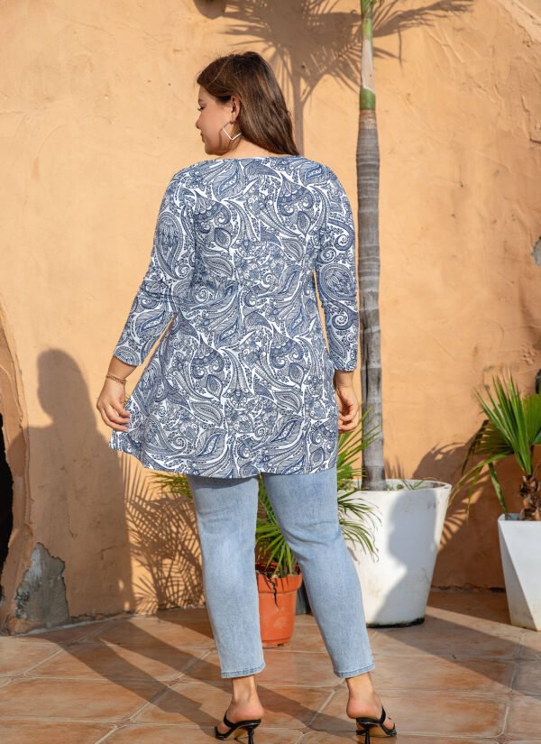 Womens Tunic Tops 3/4 Sleeve Plus Size Crew Neck Swing Flare Loose Fit T-Shirt Blouses to Wear with Leggings - Image 10