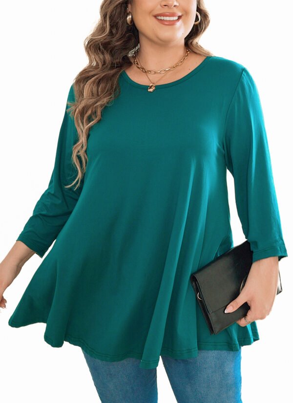 Womens Tunic Tops 3/4 Sleeve Plus Size Crew Neck Swing Flare Loose Fit T-Shirt Blouses to Wear with Leggings - Image 9