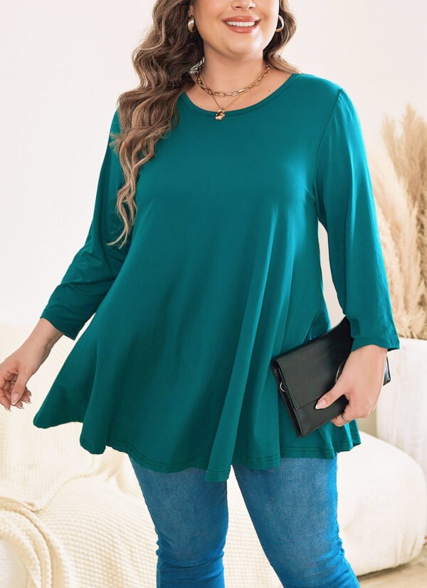 Womens Tunic Tops 3/4 Sleeve Plus Size Crew Neck Swing Flare Loose Fit T-Shirt Blouses to Wear with Leggings - Image 8