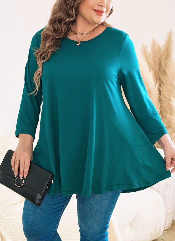 Womens Tunic Tops 3/4 Sleeve Plus Size Crew Neck Swing Flare Loose Fit T-Shirt Blouses to Wear with Leggings - Image 7