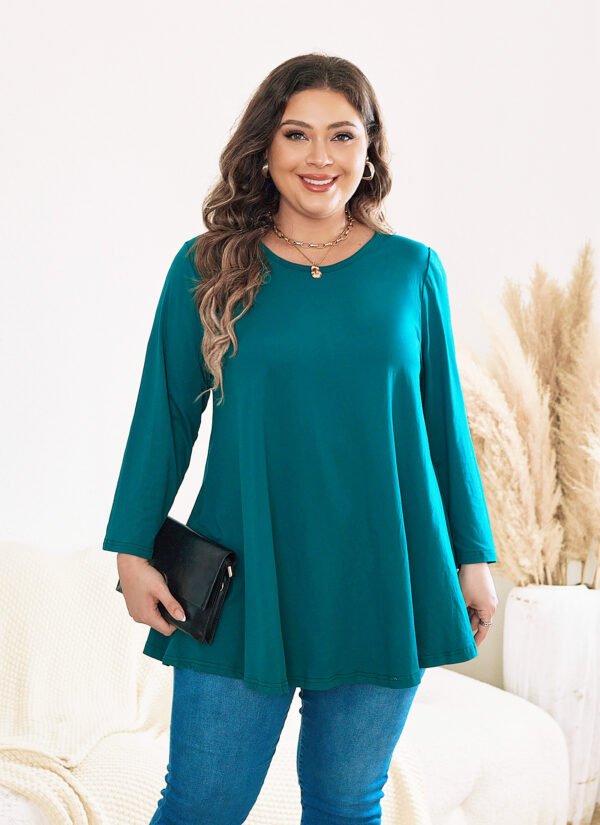 Womens Tunic Tops 3/4 Sleeve Plus Size Crew Neck Swing Flare Loose Fit T-Shirt Blouses to Wear with Leggings - Image 6