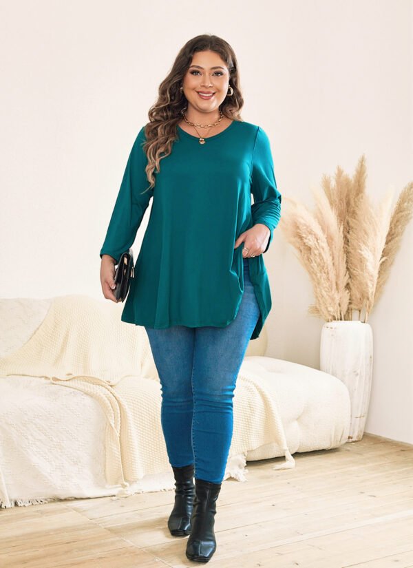 Womens Tunic Tops 3/4 Sleeve Plus Size Crew Neck Swing Flare Loose Fit T-Shirt Blouses to Wear with Leggings - Image 4