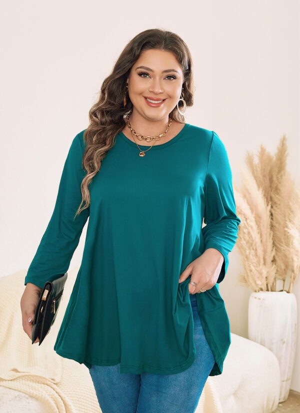 Womens Tunic Tops 3/4 Sleeve Plus Size Crew Neck Swing Flare Loose Fit T-Shirt Blouses to Wear with Leggings - Image 3