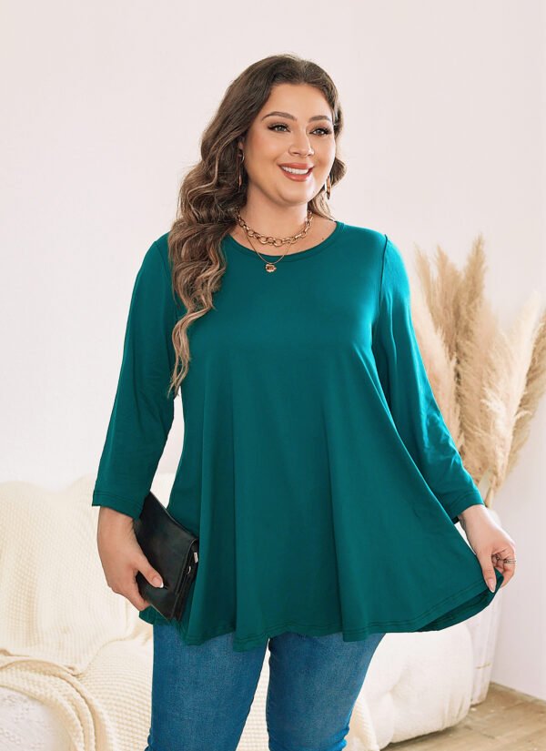 Womens Tunic Tops 3/4 Sleeve Plus Size Crew Neck Swing Flare Loose Fit T-Shirt Blouses to Wear with Leggings - Image 2