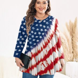 Tunic Tops for Women Plus Size 3/4 Sleeve Crew Neck Swing Flare Loose T-Shirt Blouses to Wear with Leggings