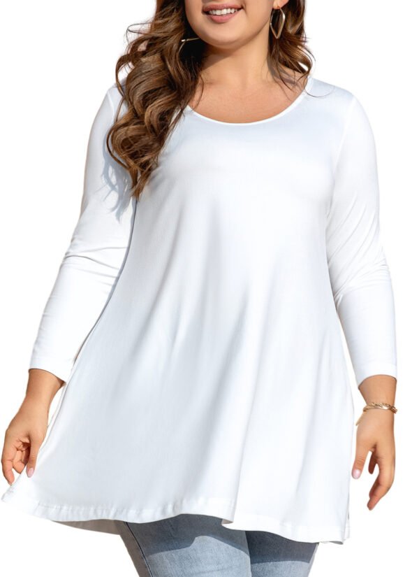 Womens Tunic Tops 3/4 Sleeve Plus Size Crew Neck Swing Flare Loose Fit T-Shirt Blouses to Wear with Leggings - Image 8