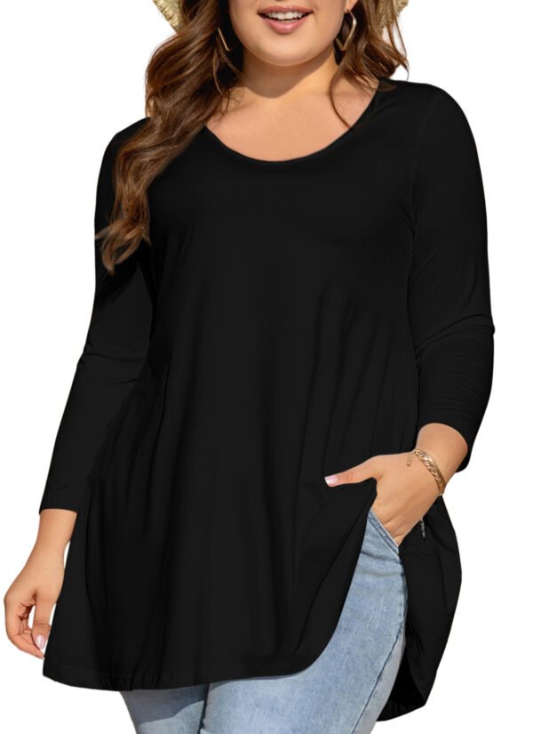 Womens Tunic Tops 3/4 Sleeve Plus Size Crew Neck Swing Flare Loose Fit T-Shirt Blouses to Wear with Leggings - Image 9