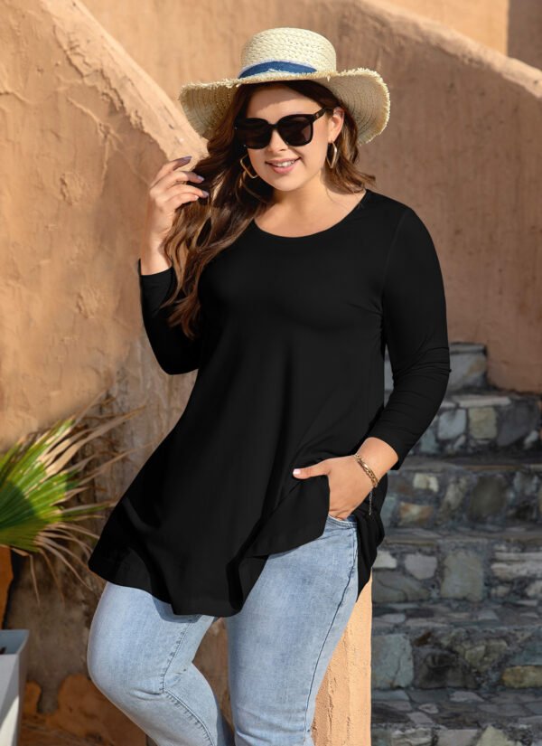 Womens Tunic Tops 3/4 Sleeve Plus Size Crew Neck Swing Flare Loose Fit T-Shirt Blouses to Wear with Leggings - Image 6
