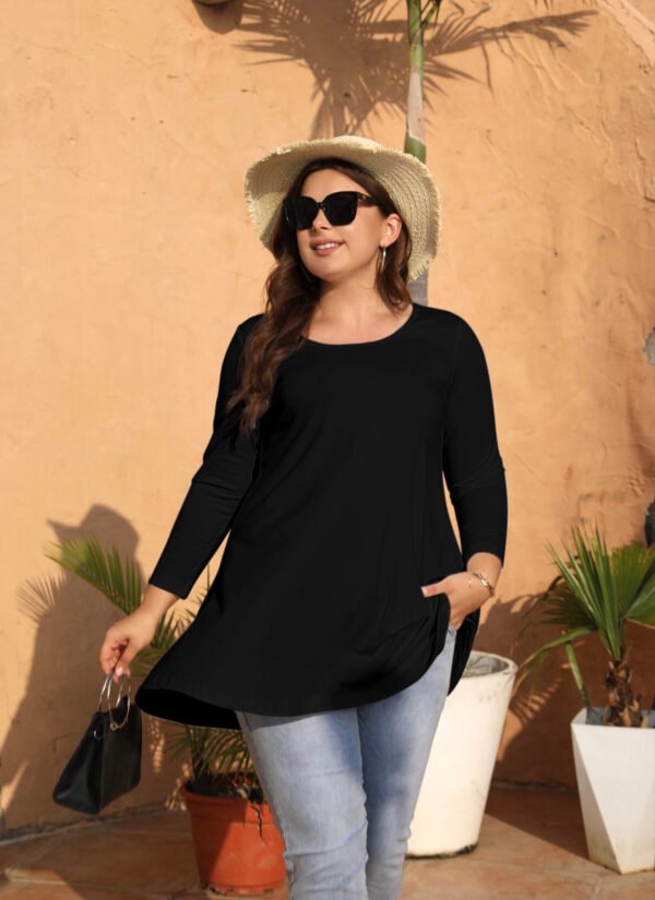Womens Tunic Tops 3/4 Sleeve Plus Size Crew Neck Swing Flare Loose Fit T-Shirt Blouses to Wear with Leggings - Image 5
