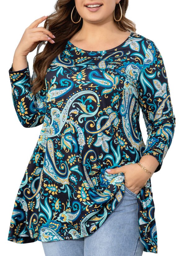 Womens Tunic Tops 3/4 Sleeve Plus Size Crew Neck Swing Flare Loose Fit T-Shirt Blouses to Wear with Leggings - Image 3