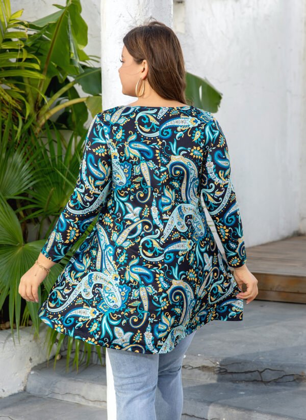 Womens Tunic Tops 3/4 Sleeve Plus Size Crew Neck Swing Flare Loose Fit T-Shirt Blouses to Wear with Leggings - Image 9