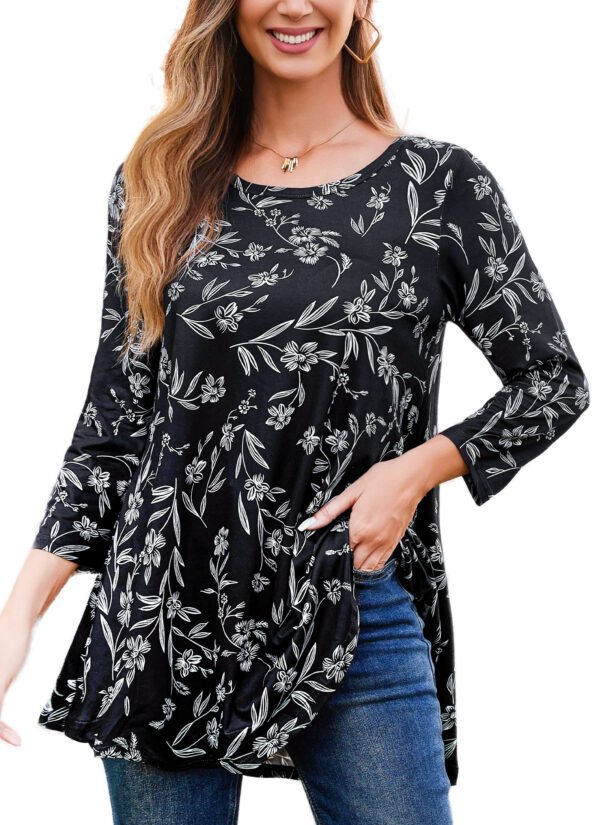 Tunic Tops for Women Plus Size 3/4 Sleeve Crew Neck Swing Flare Loose T-Shirt Blouses to Wear with Leggings - Image 8