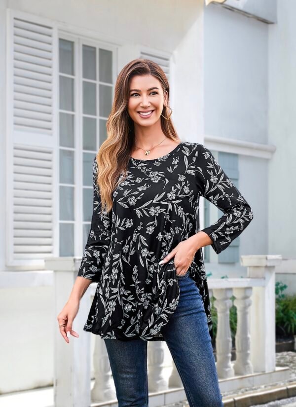 Tunic Tops for Women Plus Size 3/4 Sleeve Crew Neck Swing Flare Loose T-Shirt Blouses to Wear with Leggings - Image 6