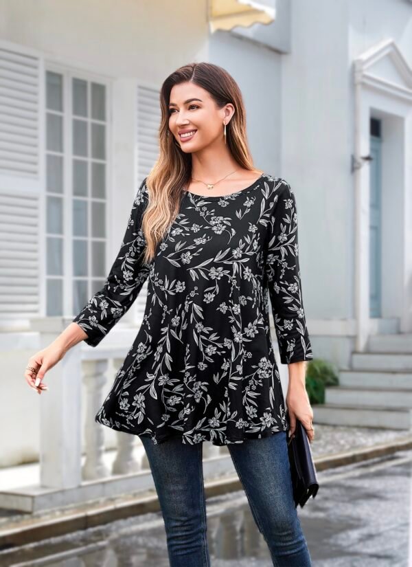 Tunic Tops for Women Plus Size 3/4 Sleeve Crew Neck Swing Flare Loose T-Shirt Blouses to Wear with Leggings - Image 5