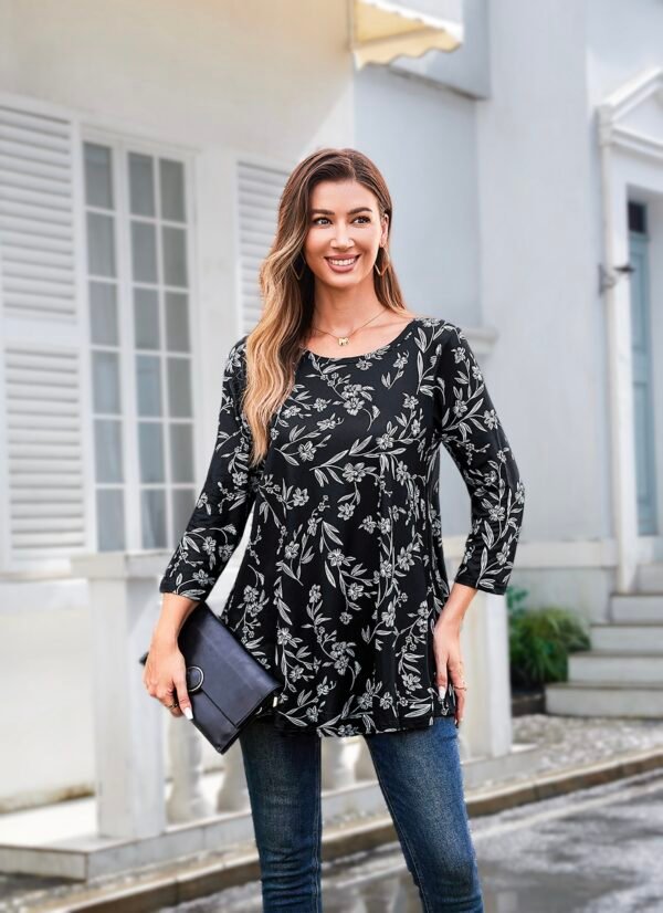 Tunic Tops for Women Plus Size 3/4 Sleeve Crew Neck Swing Flare Loose T-Shirt Blouses to Wear with Leggings - Image 4