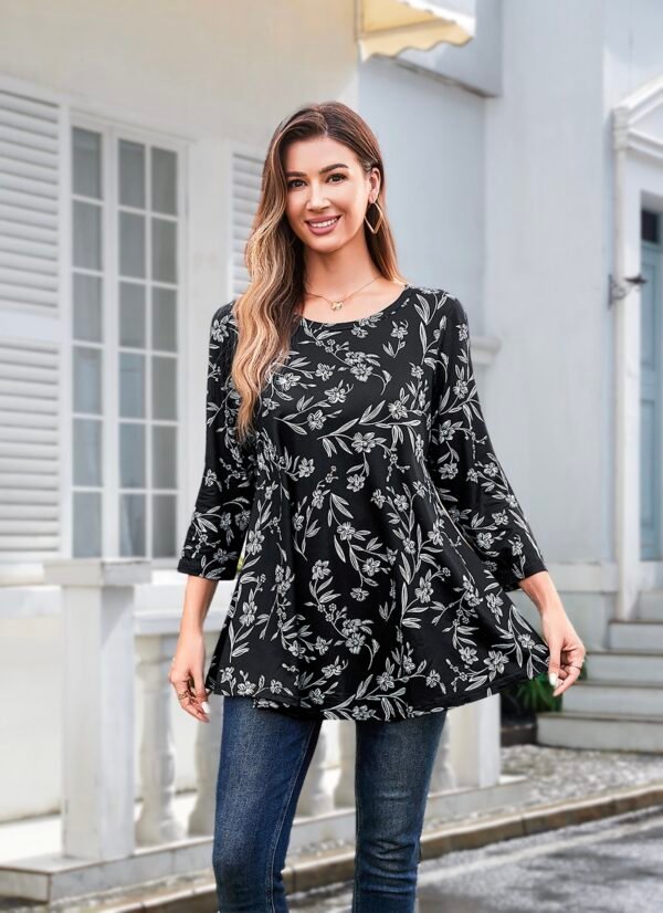 Tunic Tops for Women Plus Size 3/4 Sleeve Crew Neck Swing Flare Loose T-Shirt Blouses to Wear with Leggings