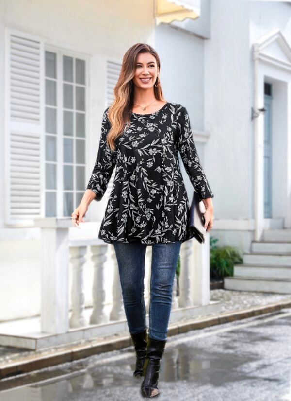Tunic Tops for Women Plus Size 3/4 Sleeve Crew Neck Swing Flare Loose T-Shirt Blouses to Wear with Leggings - Image 2