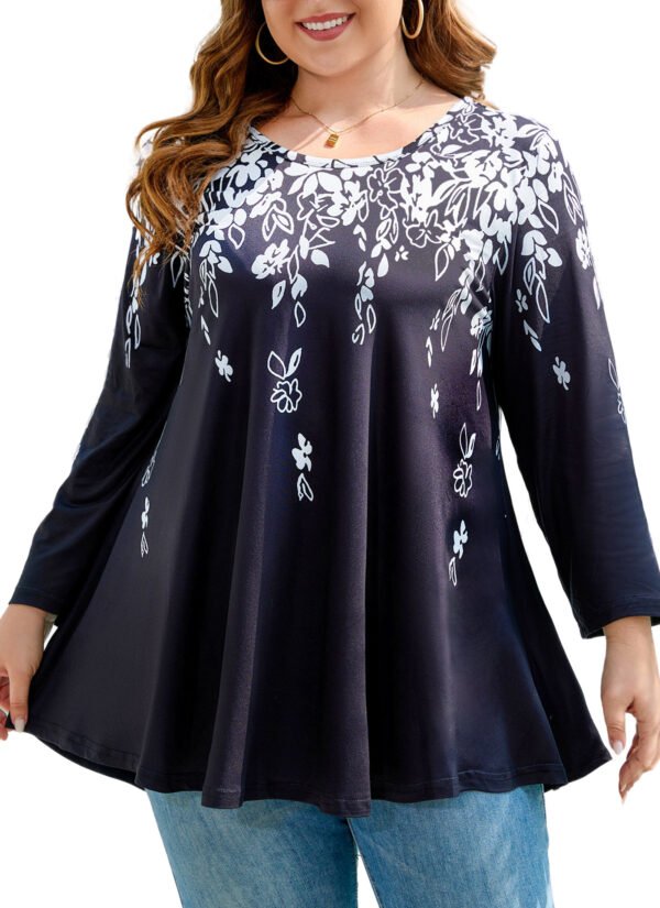 Womens Tunic 3/4 Sleeve Plus Size Tops Crew Neck Swing Flowy Loose Fit T-Shirt Blouses to Wear with Leggings - Image 3