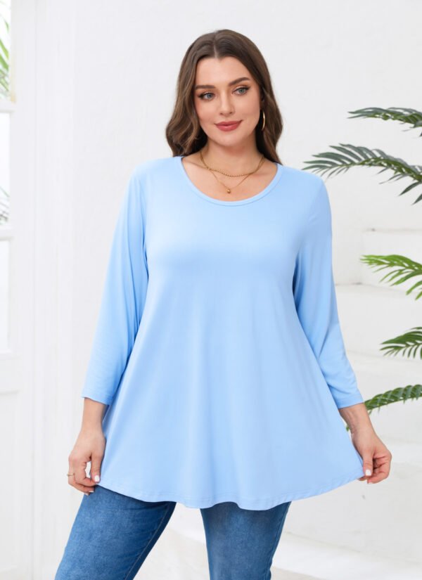 Womens Tunic 3/4 Sleeve Plus Size Tops Crew Neck Swing Flowy Loose Fit T-Shirt Blouses to Wear with Leggings - Image 8