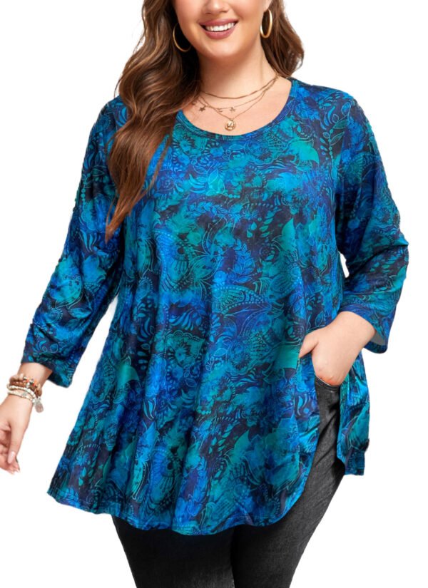 Womens Tunic 3/4 Sleeve Plus Size Tops Crew Neck Swing Flowy Loose Fit T-Shirt Blouses to Wear with Leggings - Image 7