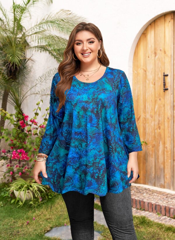 Womens Tunic 3/4 Sleeve Plus Size Tops Crew Neck Swing Flowy Loose Fit T-Shirt Blouses to Wear with Leggings - Image 5