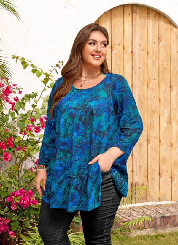 Womens Tunic 3/4 Sleeve Plus Size Tops Crew Neck Swing Flowy Loose Fit T-Shirt Blouses to Wear with Leggings - Image 8