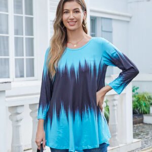 Tunic Tops for Women Plus Size 3/4 Sleeve Crew Neck Swing Flare Loose T-Shirt Blouses to Wear with Leggings