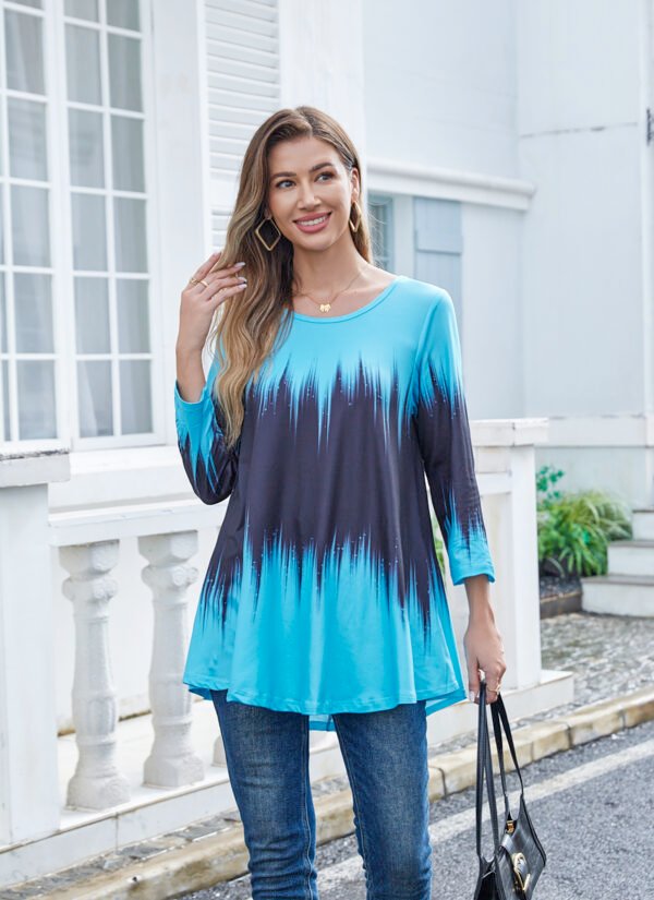 Tunic Tops for Women Plus Size 3/4 Sleeve Crew Neck Swing Flare Loose T-Shirt Blouses to Wear with Leggings - Image 3