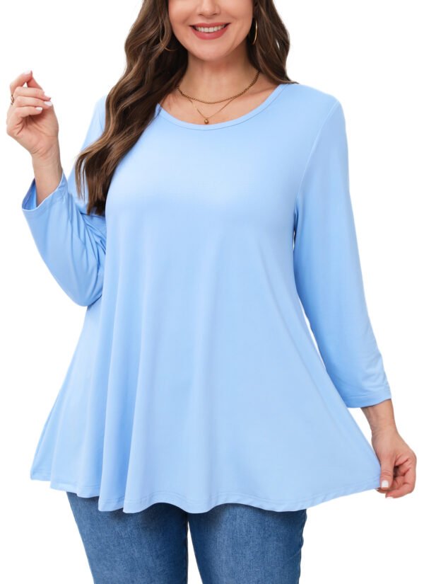Womens Tunic 3/4 Sleeve Plus Size Tops Crew Neck Swing Flowy Loose Fit T-Shirt Blouses to Wear with Leggings - Image 7