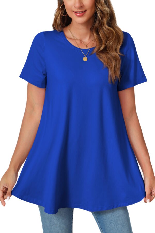 Tunic Tops for Women Plus Size Short Sleeve Crew Neck Swing Flare Loose T-Shirt Blouses to Wear with Leggings - Image 6