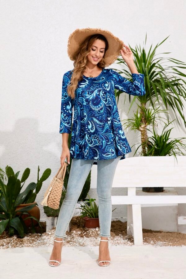 Tunic Tops for Women Plus Size 3/4 Sleeve Crew Neck Swing Flare Loose T-Shirt Blouses to Wear with Leggings - Image 8