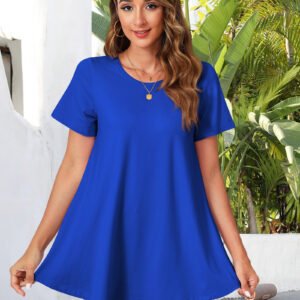 Tunic Tops for Women Plus Size Short Sleeve Crew Neck Swing Flare Loose T-Shirt Blouses to Wear with Leggings