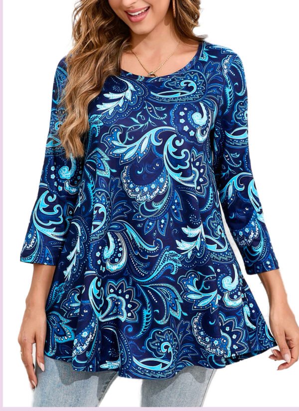 Tunic Tops for Women Plus Size 3/4 Sleeve Crew Neck Swing Flare Loose T-Shirt Blouses to Wear with Leggings - Image 3